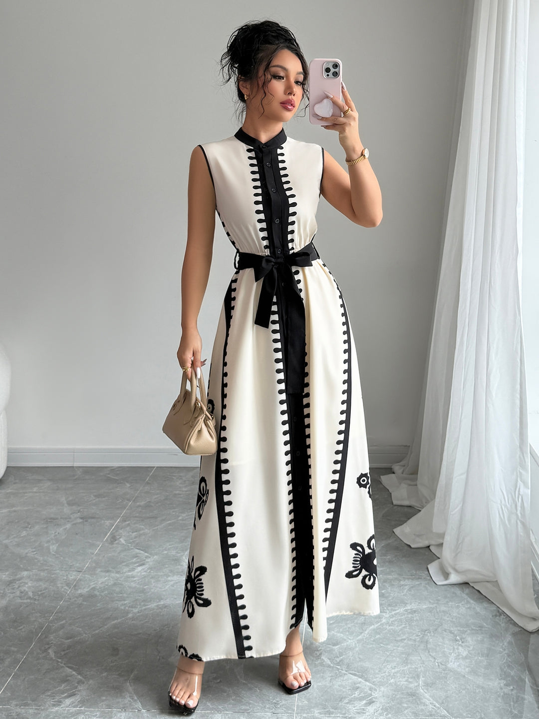 White Monochrome High Neck Maxi