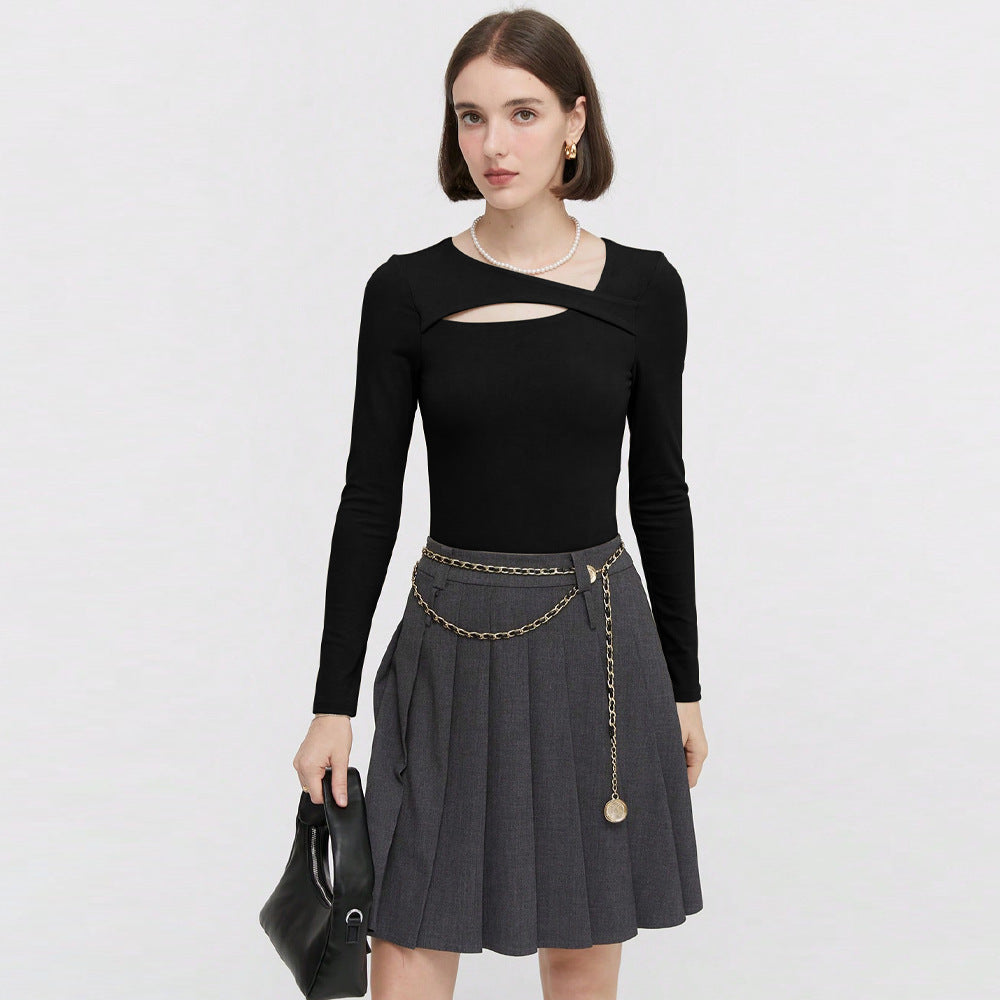 Black Slant Cut Out Neck Top