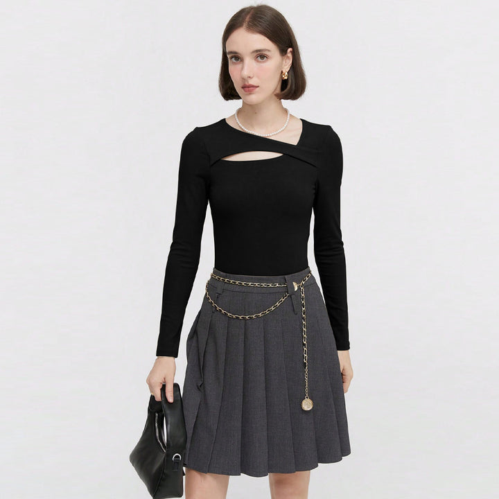 Black Slant Cut Out Neck Top
