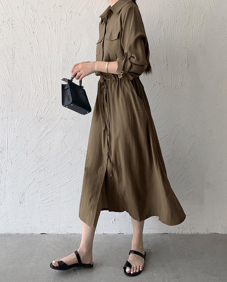 Olive Three- Fourth Sleeve Collared Neck Dress