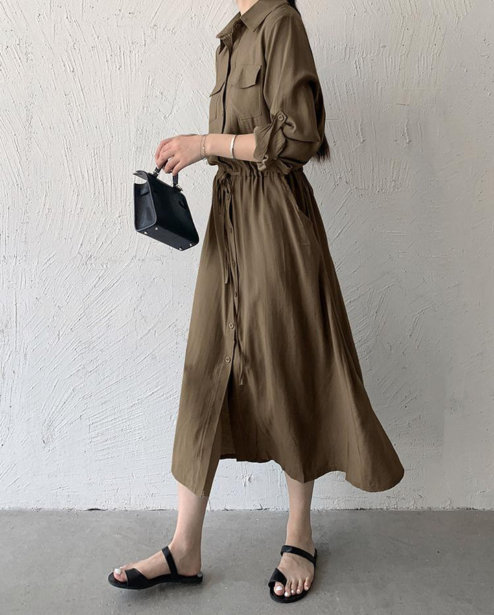 Olive Three- Fourth Sleeve Collared Neck Dress