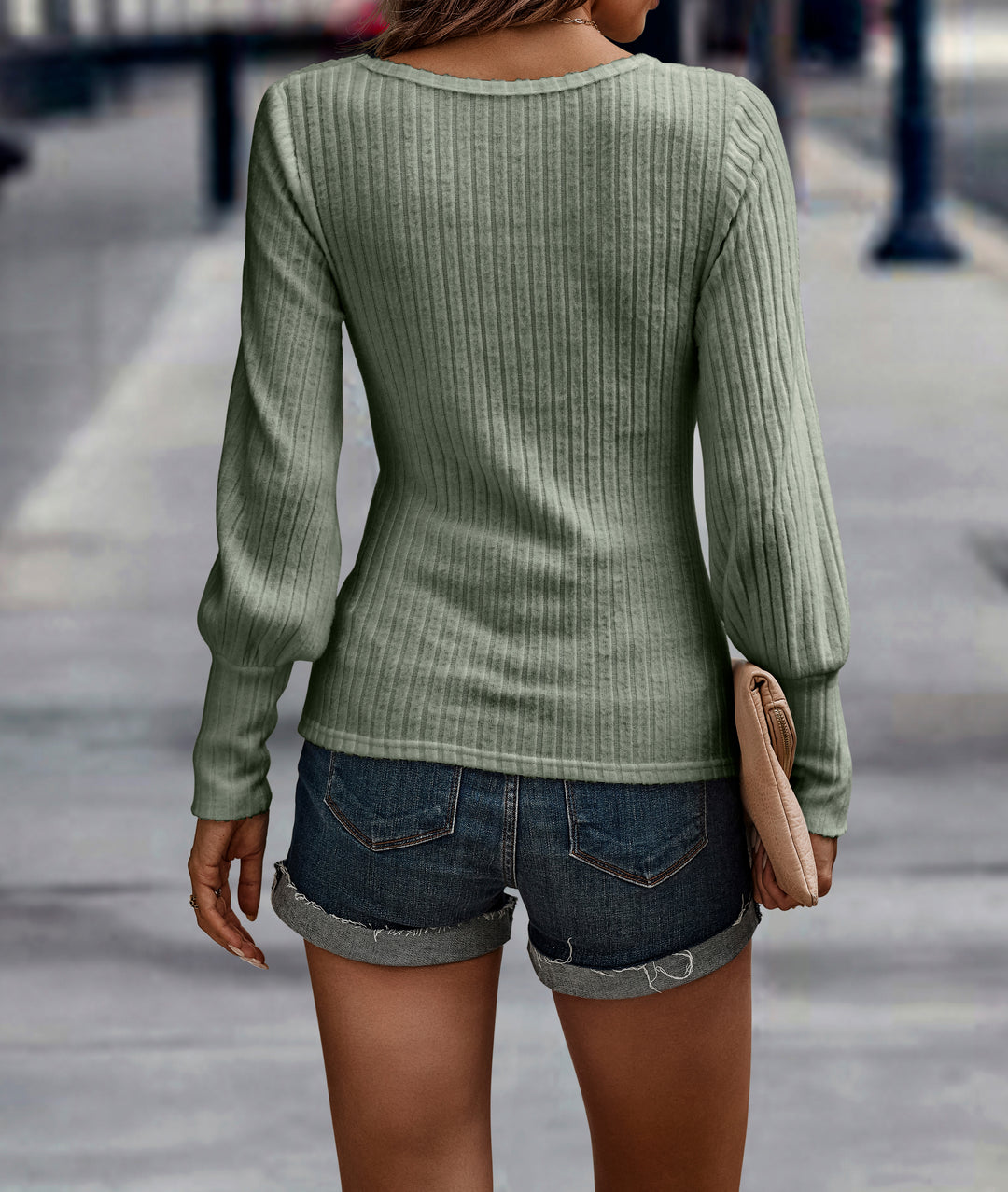 Green Wide Spaced Rib Top