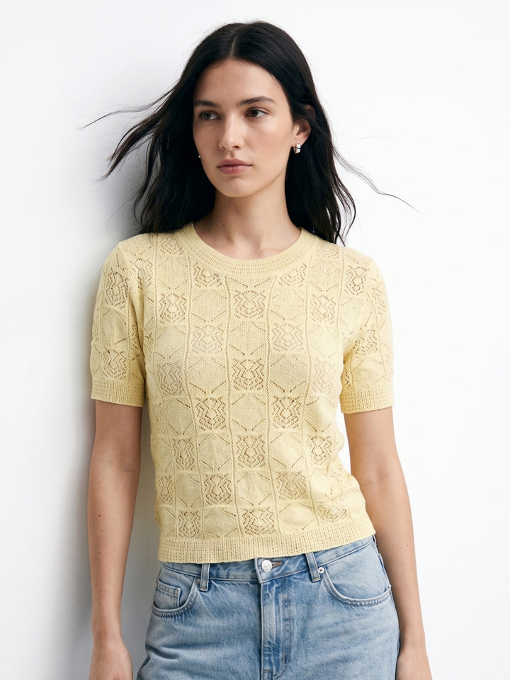 Yellow Crochet Textured Top