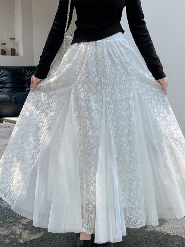 White Maxi Skirt With Multiple Lace Inserts