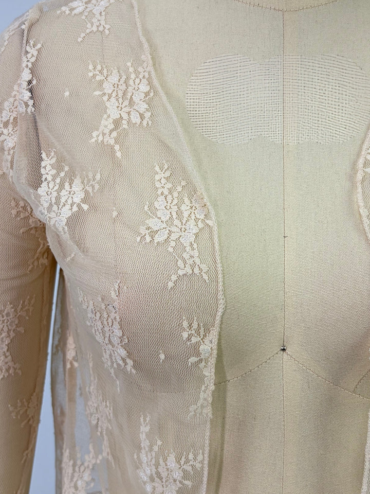 Beige Fine Floral Textured Cardigan Styled Top