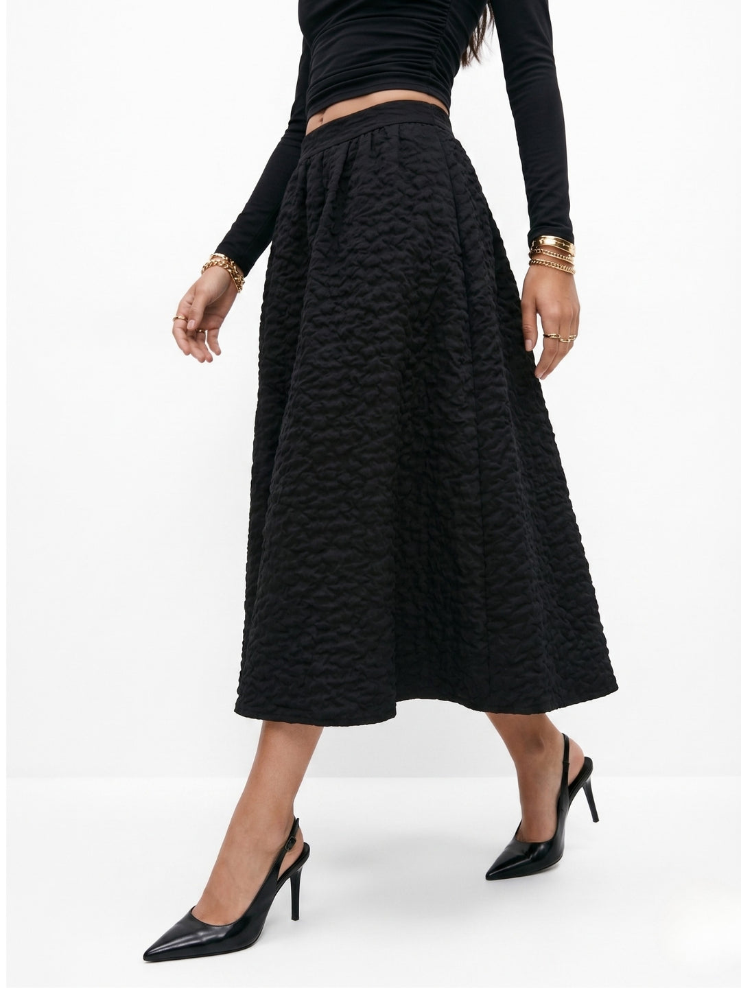 Black Low Waist Flared Skirt