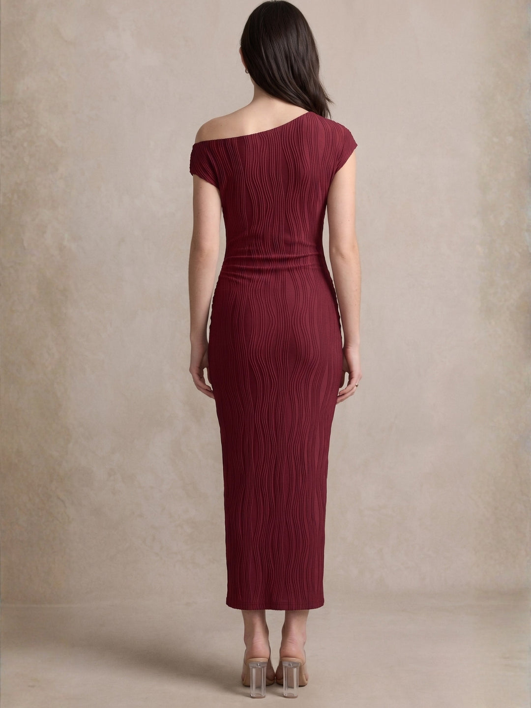 Maroon One Shoulder Bodycon Dress