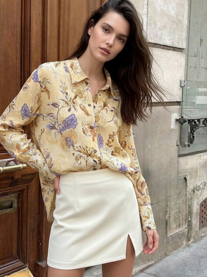 Yellow All Over Floral Printed Relaxed Shirt