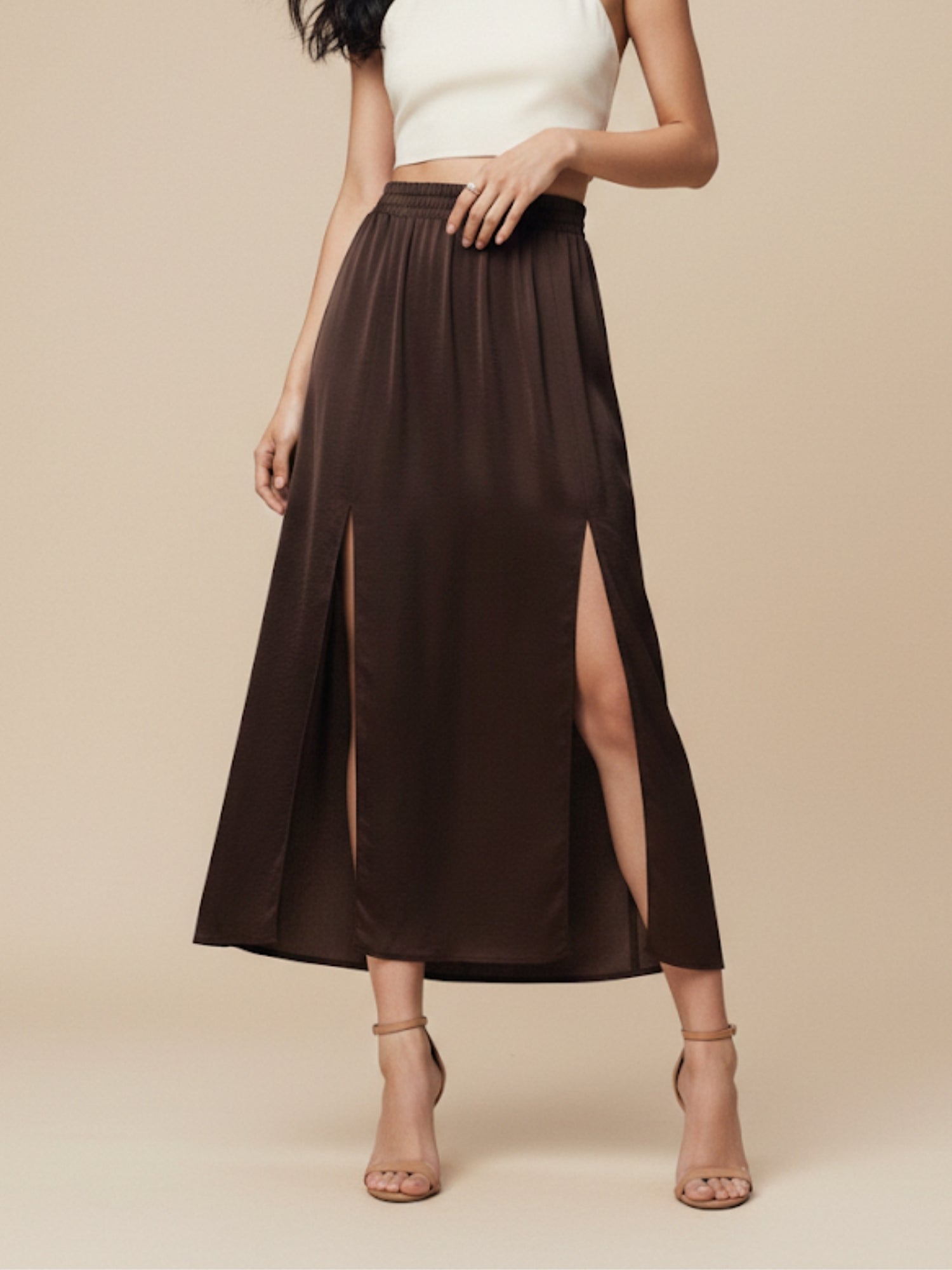 Brown Double Slit Skirt