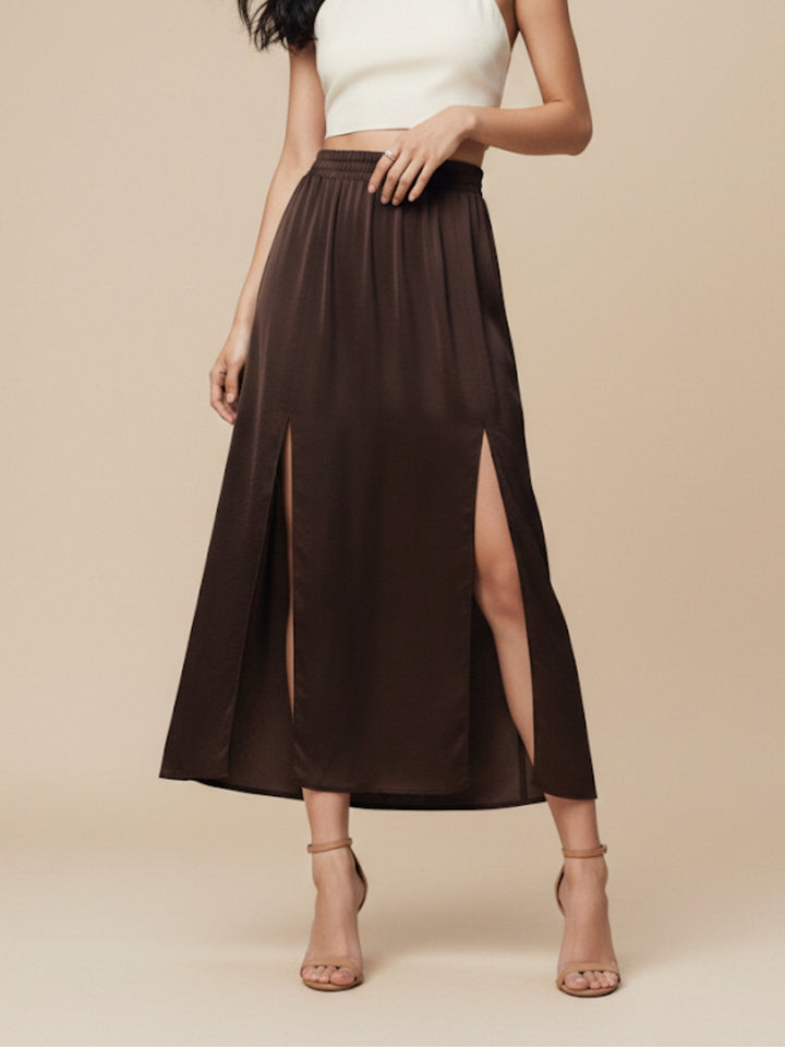 Brown Double Slit Skirt