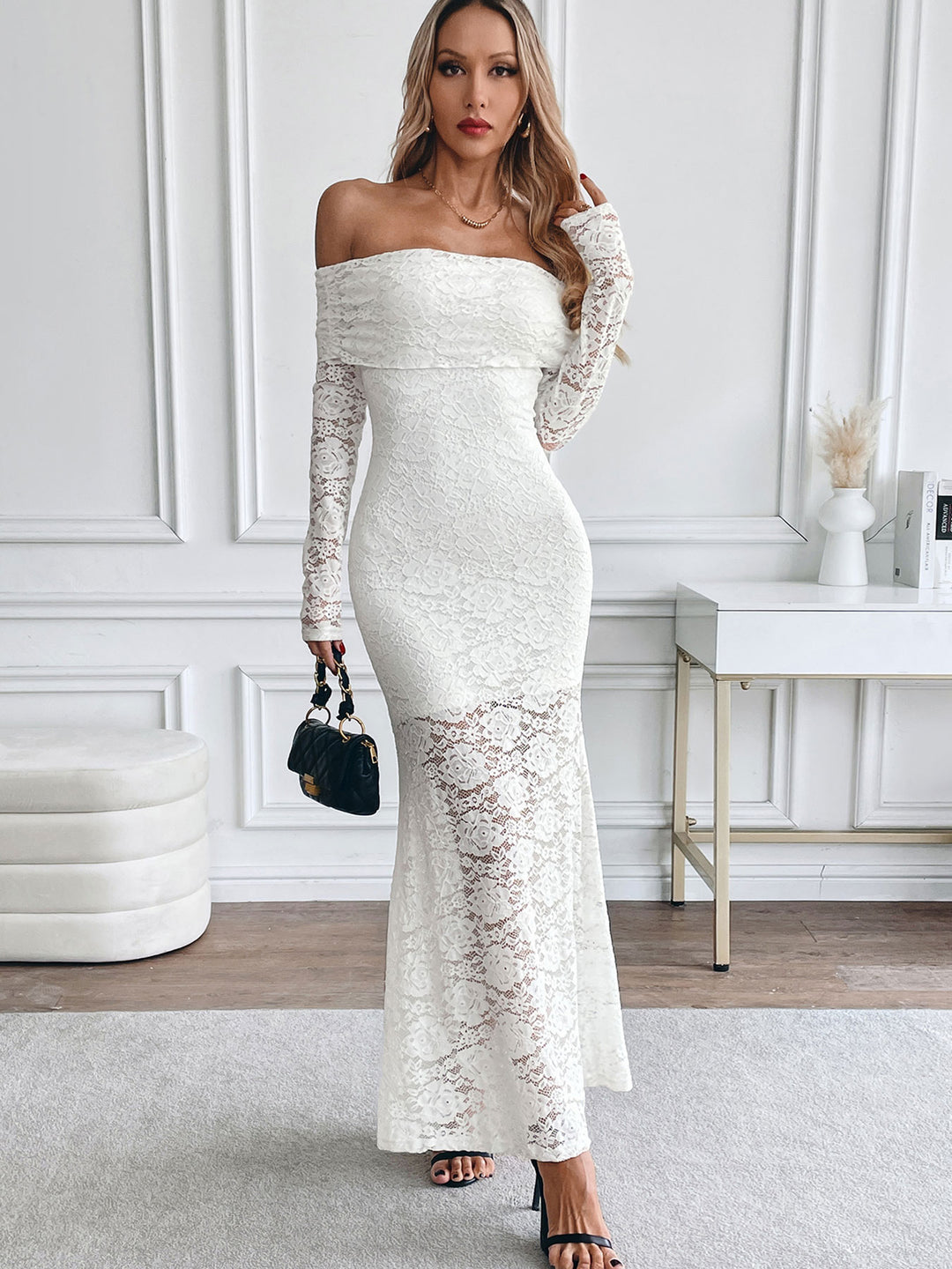 White Off-Shoulder Solid Maxi Dress