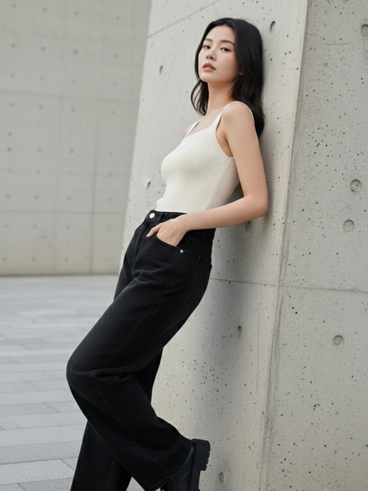 Off White Shoulder Strap Fitted Tank Top