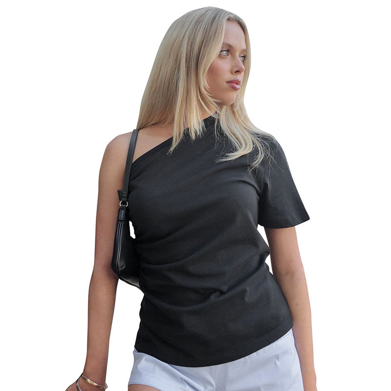 Black One Shoulder Ruched Top