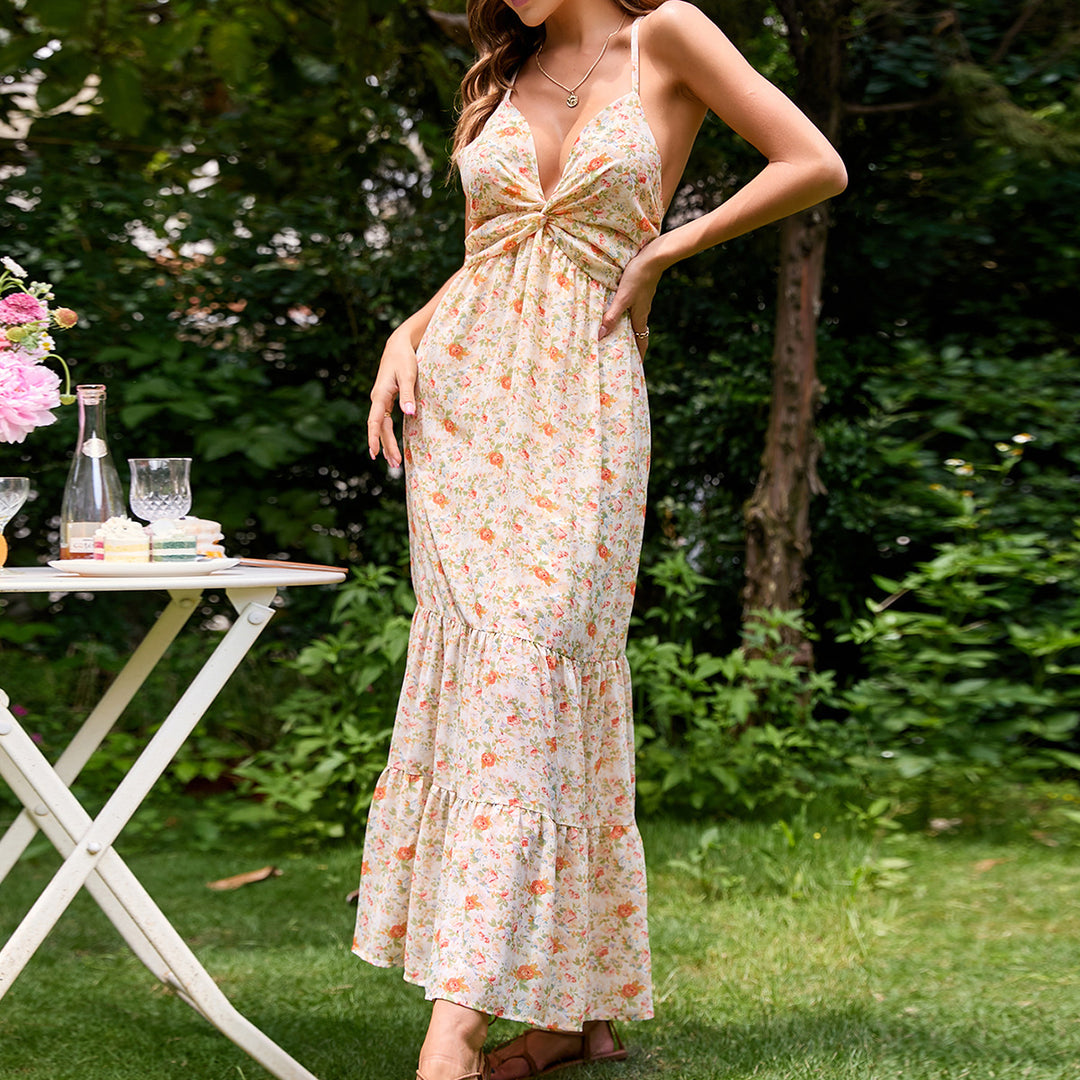 Multi Plunge Tie Up Printed Dress