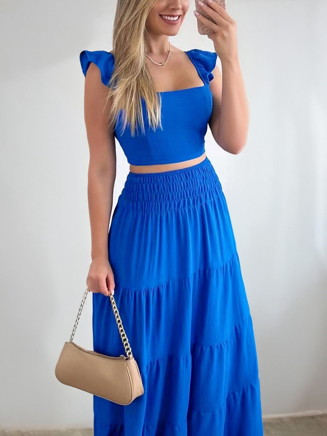 Blue Beachy Top And Skirt Co-Ord Set