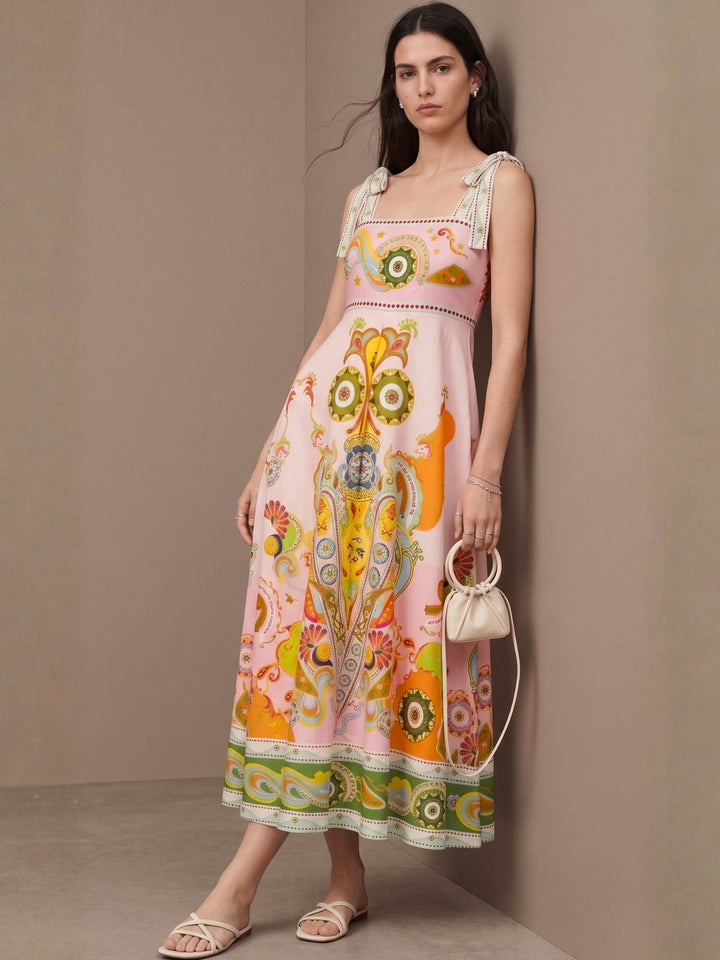 Multi Abstract Printed A-Line Dress