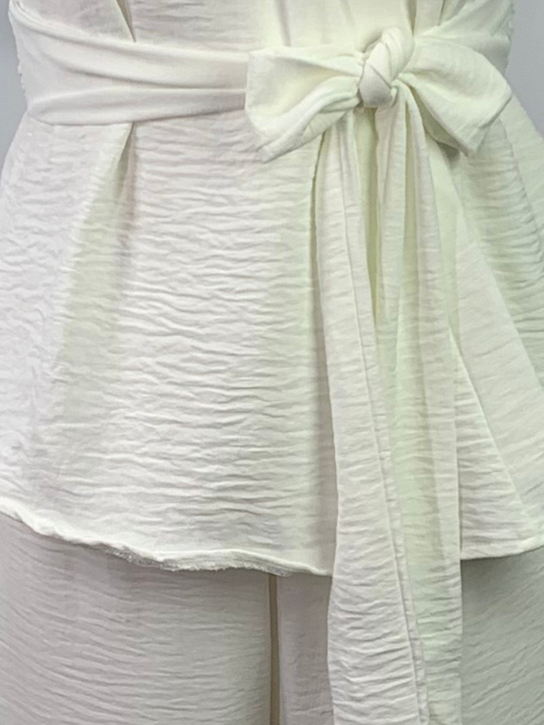 Off White Waist Tie-Up Detail Top And Pant Set