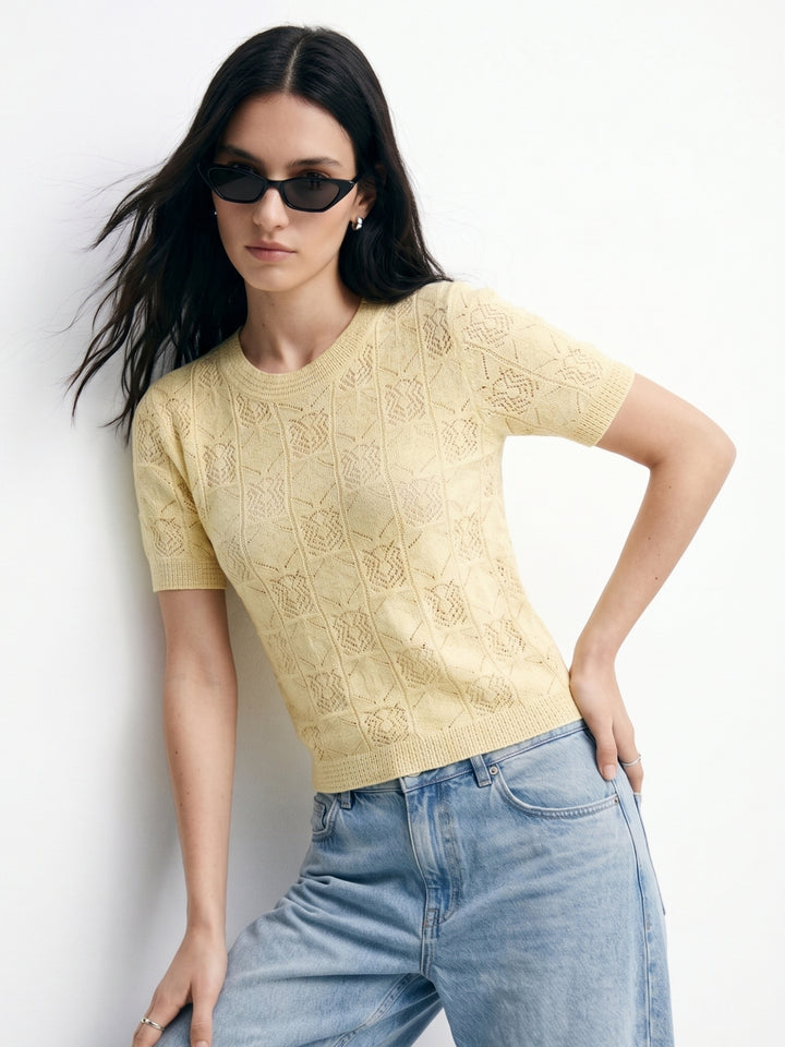 Yellow Crochet Textured Top