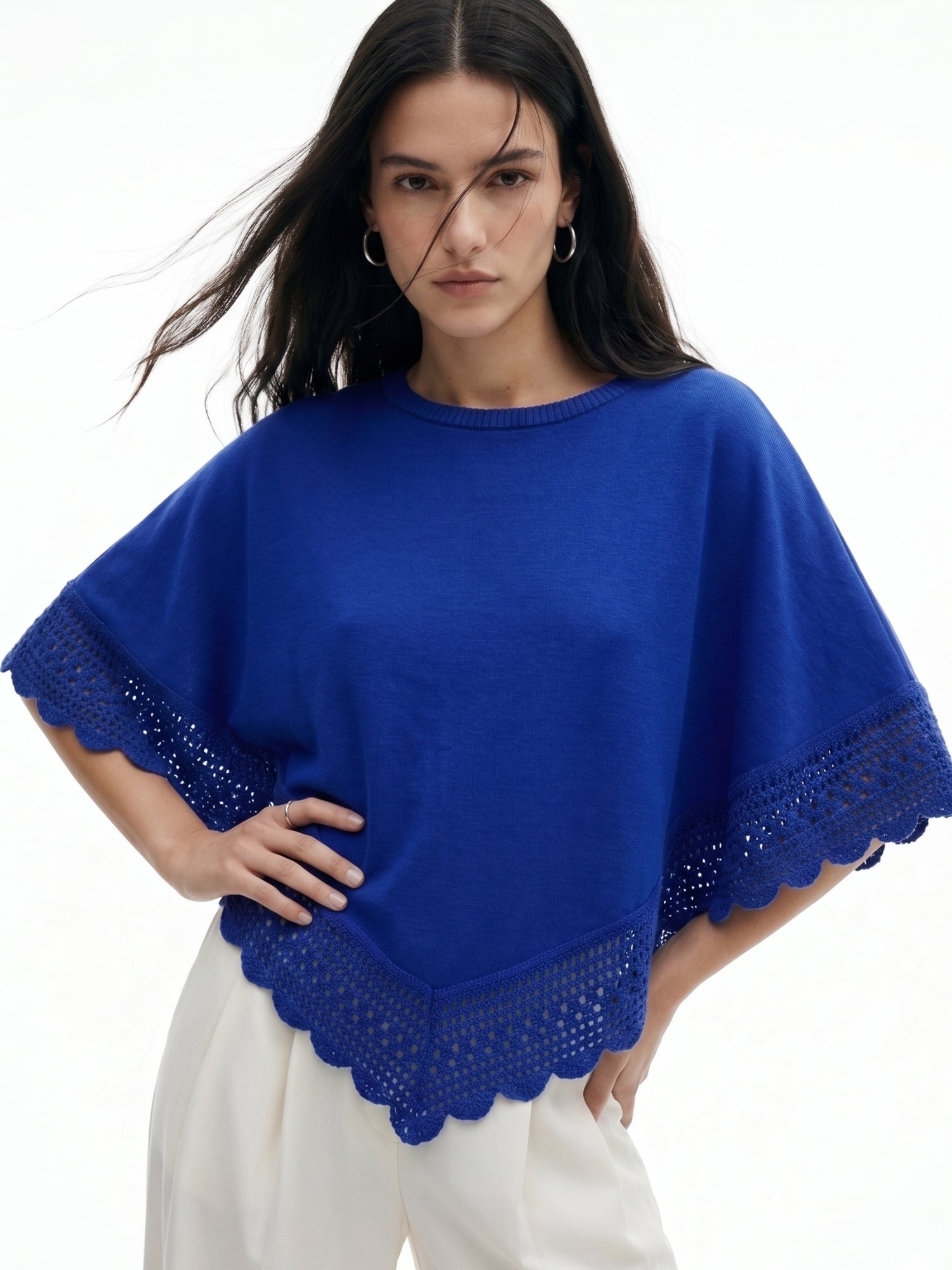 Blue Lace Asymmetrical Hem Relaxed Top