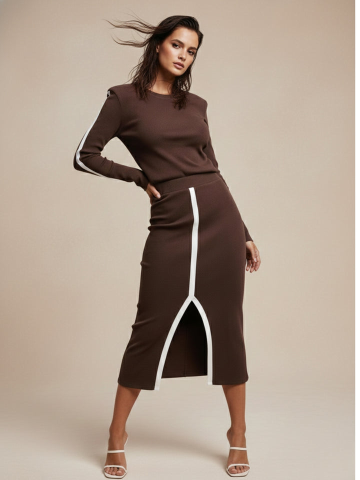 Brown Monochrome Knit Co-Ord Set