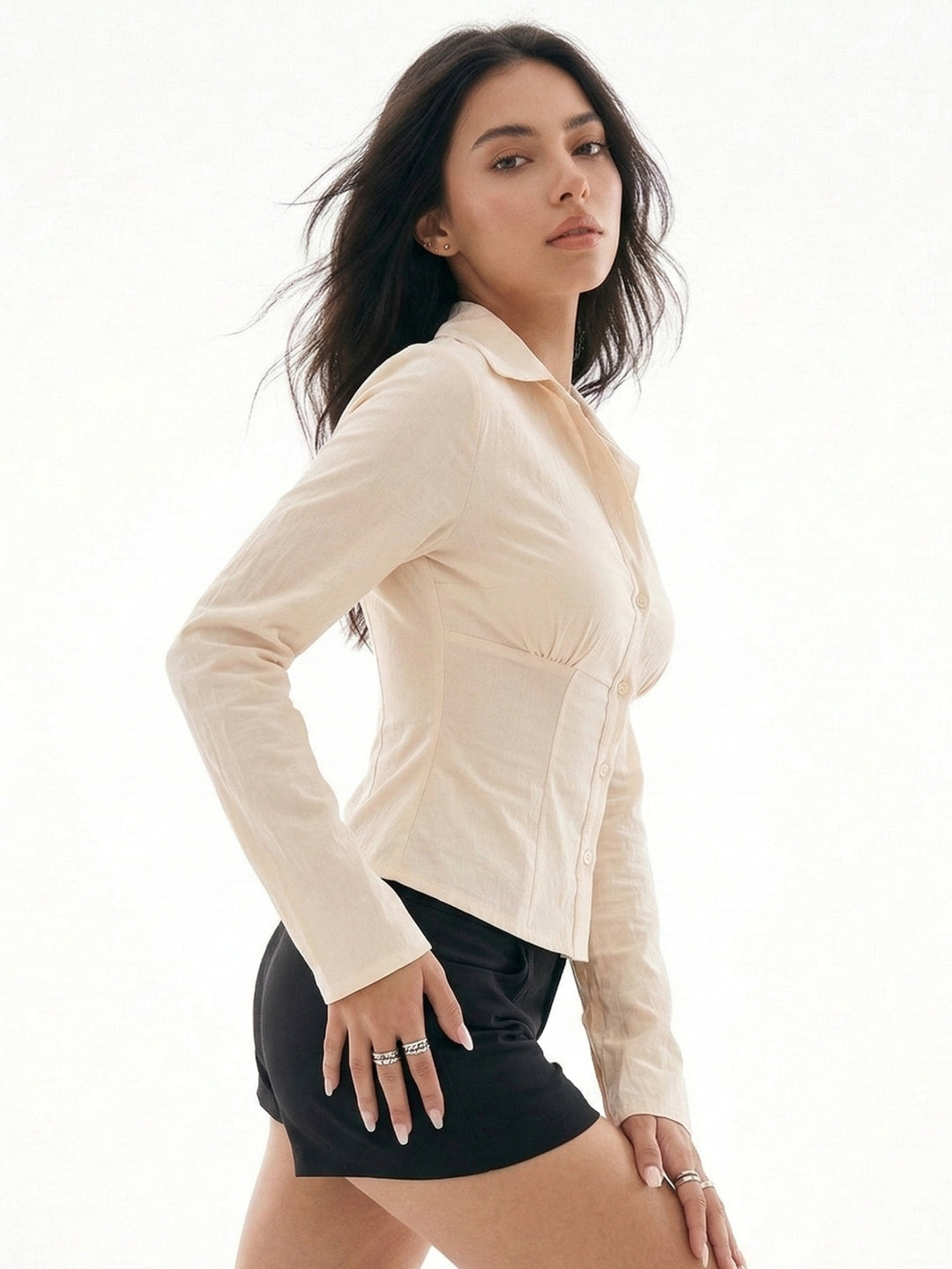 Cream Fitted Shirt With Flared Sleeves