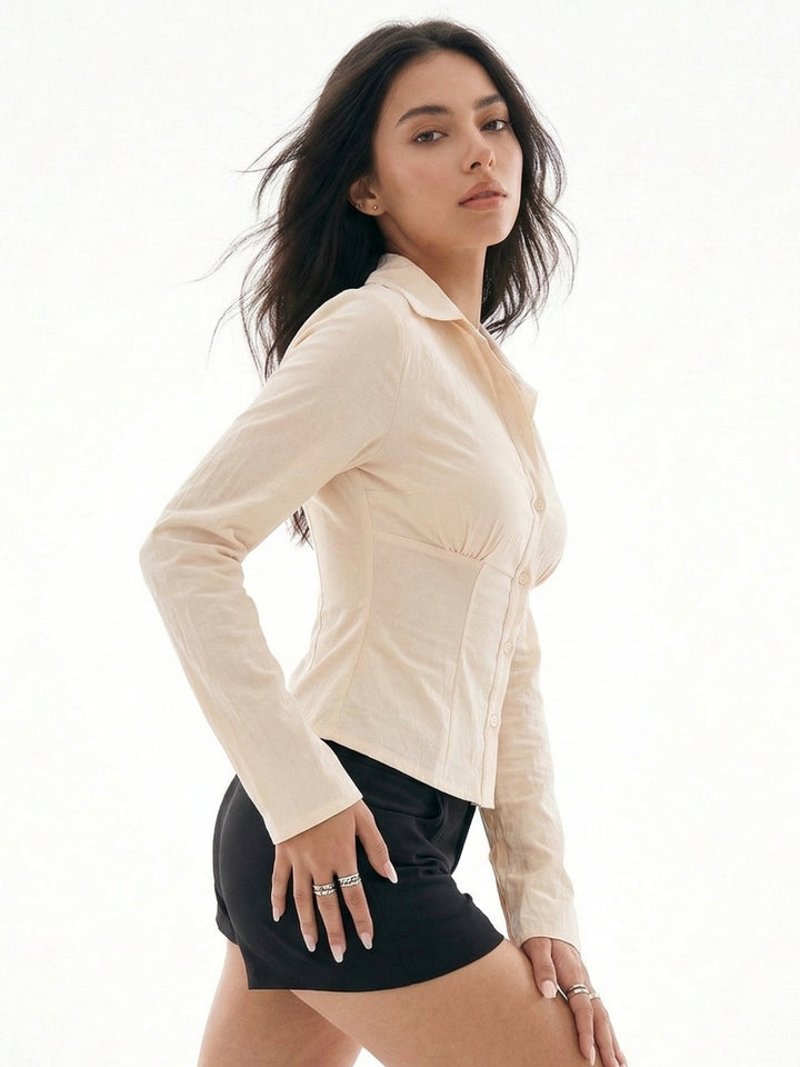 Cream Fitted Shirt With Flared Sleeves