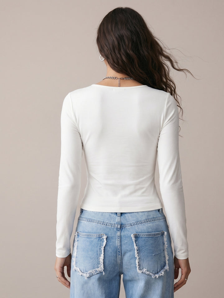 White Ruched Bust Square Neck Top