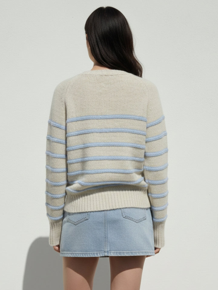 Off White Full Sleeve Striped Sweater