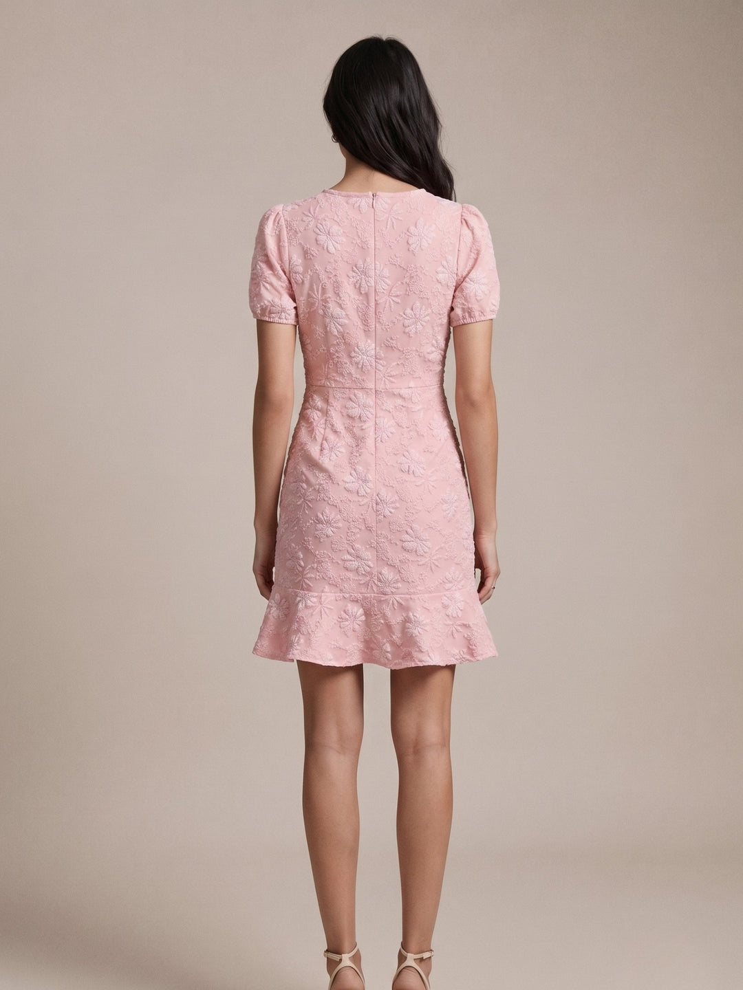 Pink Round Neck Textured Dress