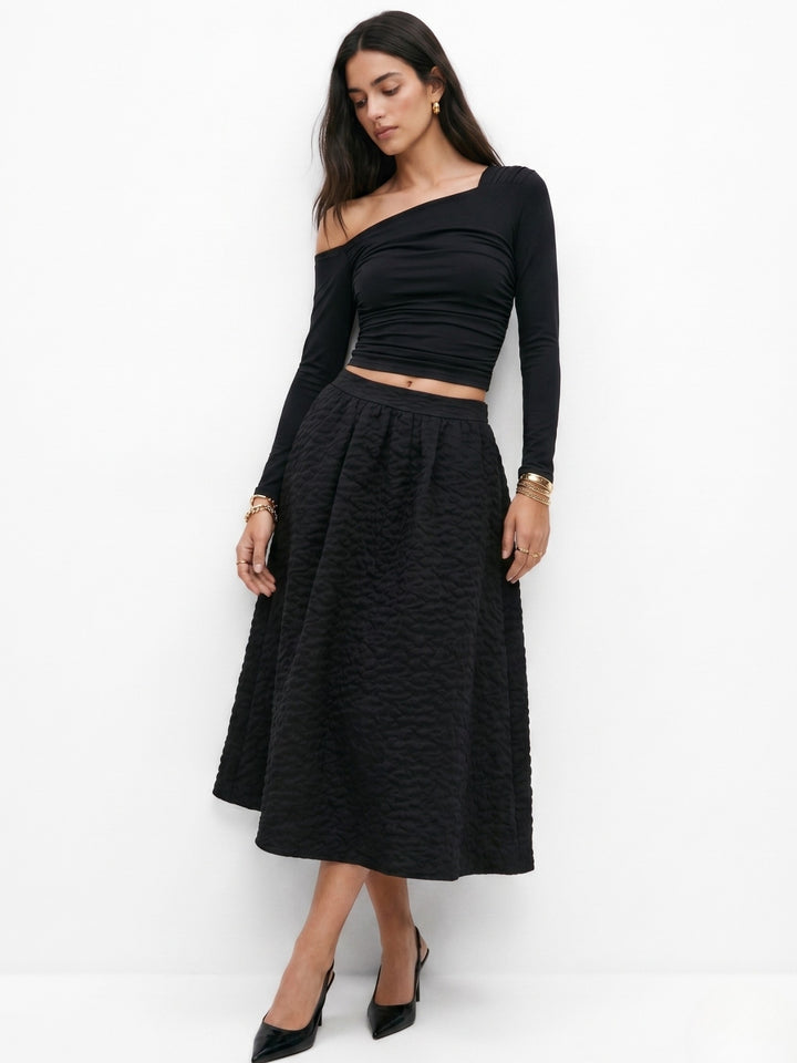 Black Low Waist Flared Skirt