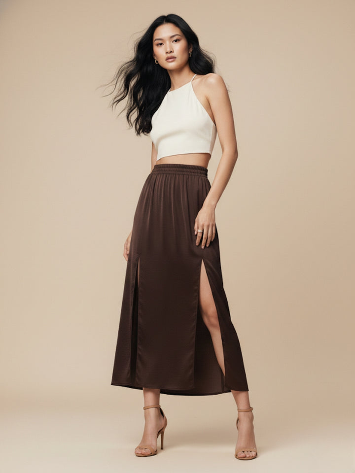 Brown Double Slit Skirt