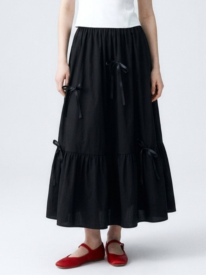 Black Flared Skirt With Bow