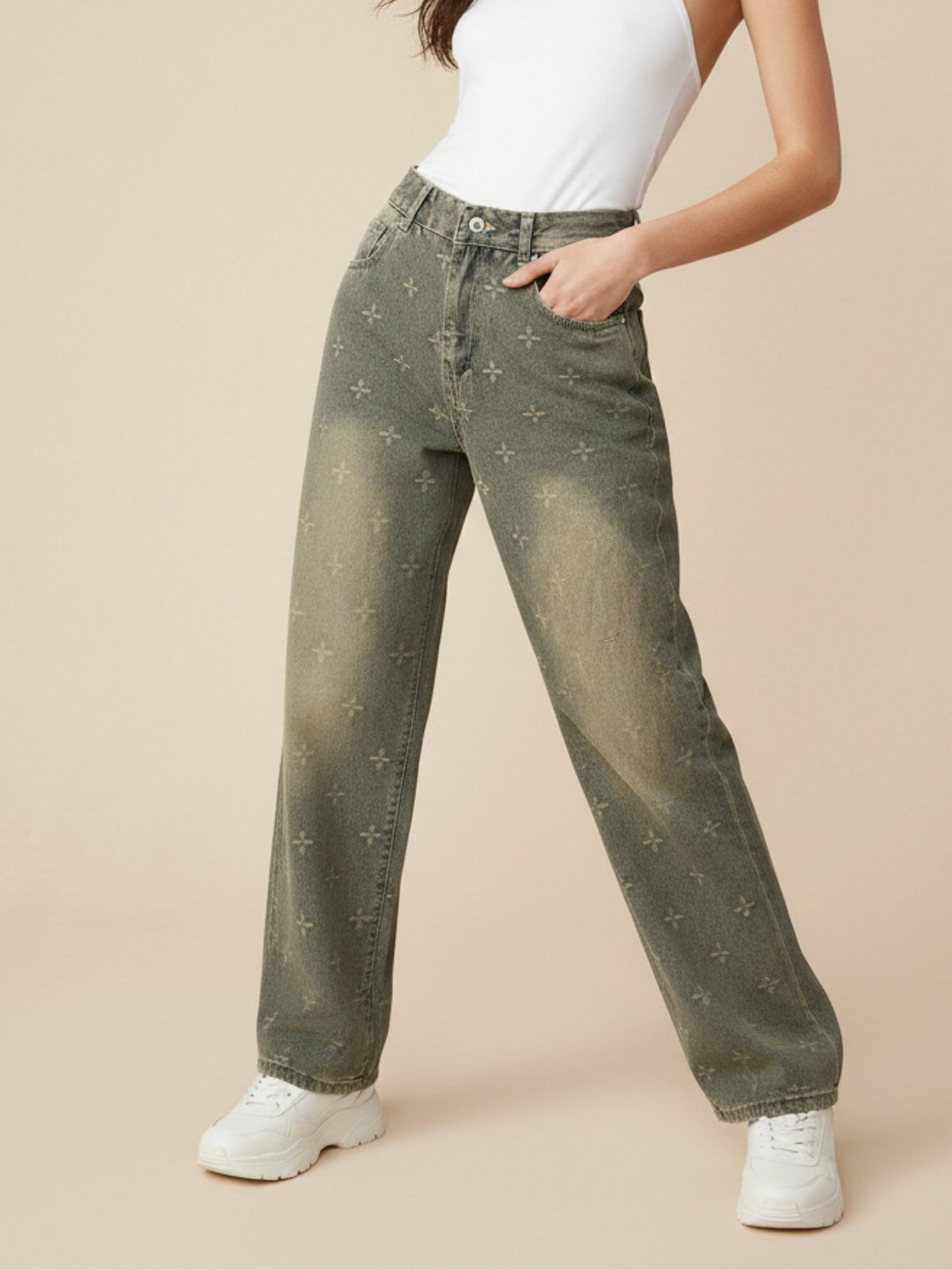 Grey Icey Washed Baggy Jeans