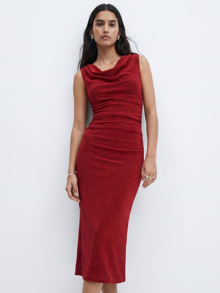 Maroon Cowl Neck Bodycon Dress