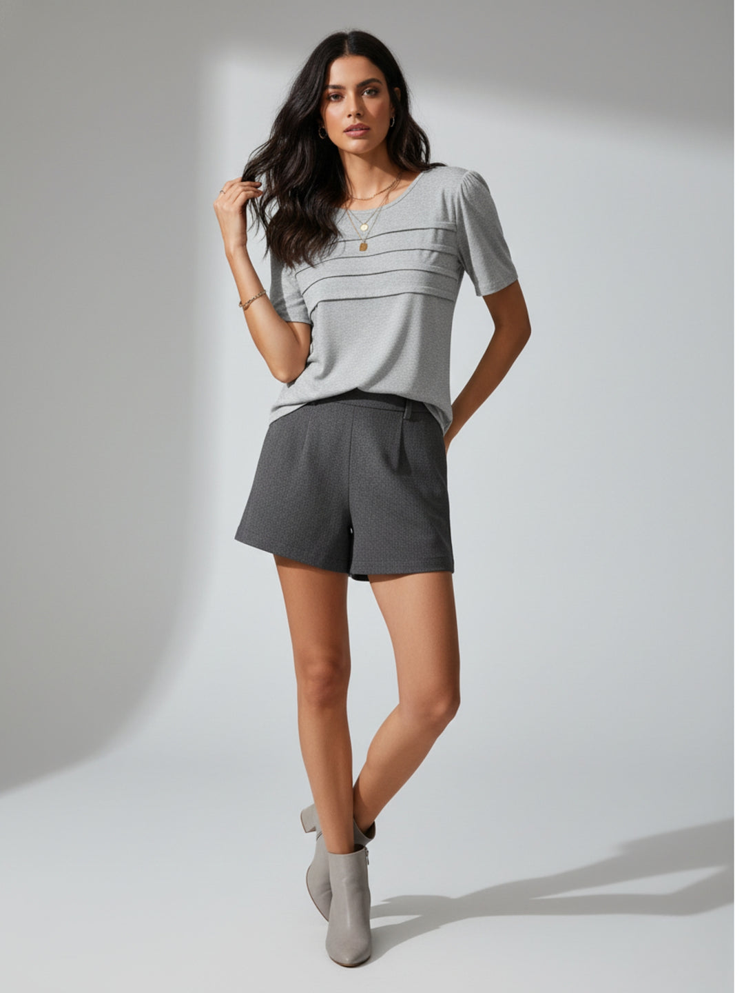 Grey Front Striped Top