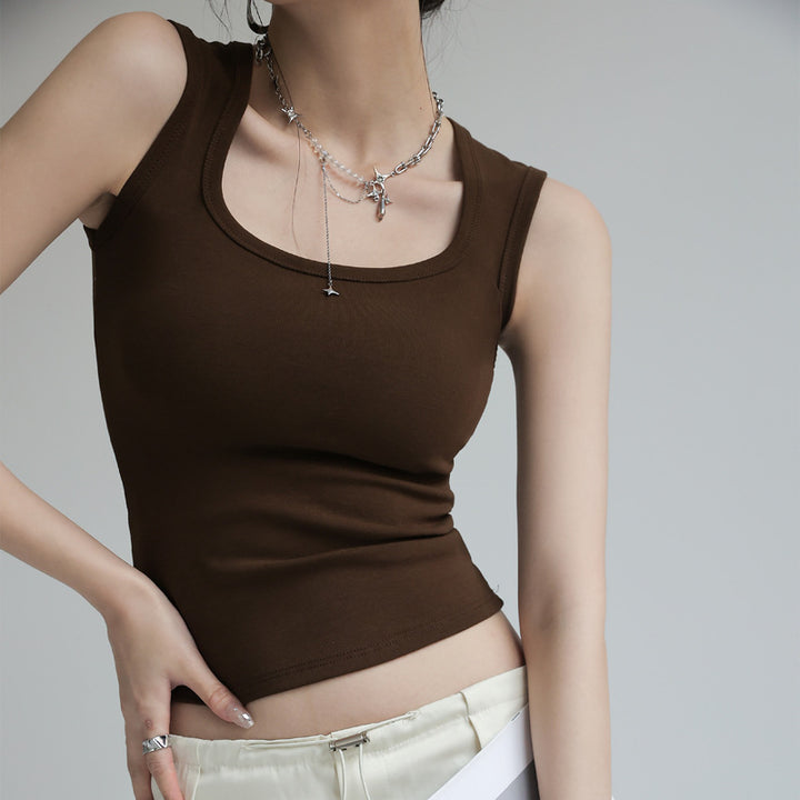 Brown Scoop Neck Tank Top