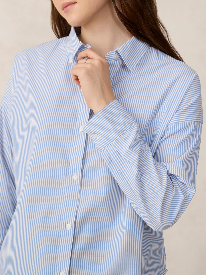 Blue Oversized Drop Shoulder Stripe Shirt
