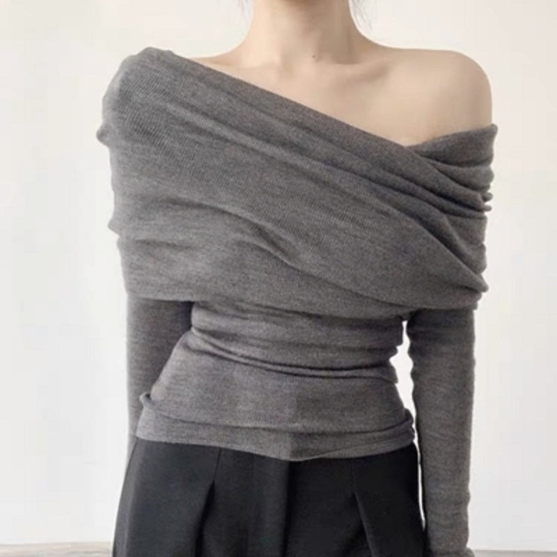 Grey Off-Shoulder Knit Top