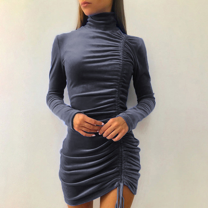 Charcoal Side Ruched High Neck Mini Dress