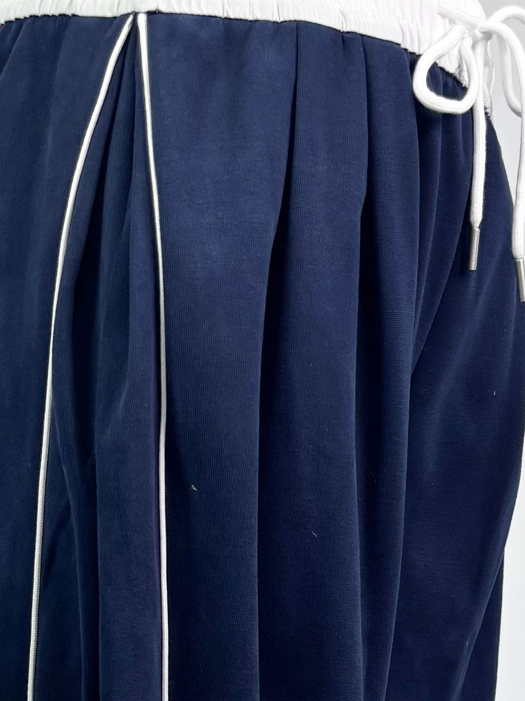Navy Blue Contrast Waist Wide Leg Pant