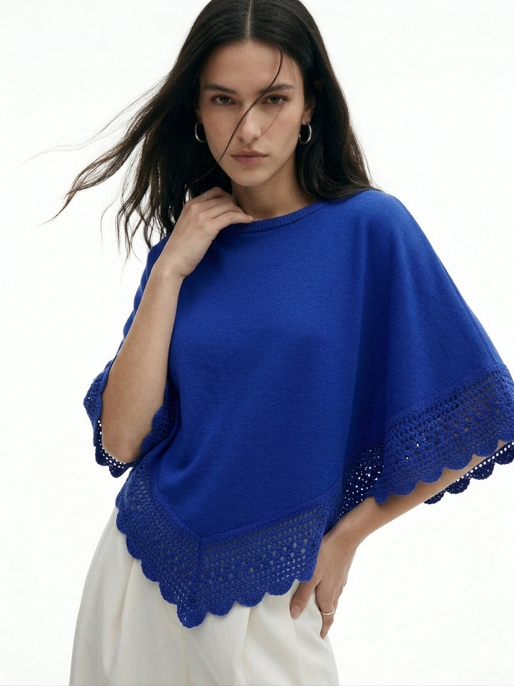 Blue Lace Asymmetrical Hem Relaxed Top