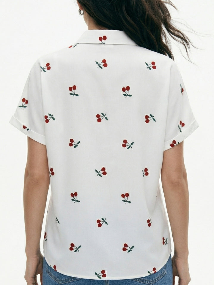 White Cherry Printed Relaxed Shirt