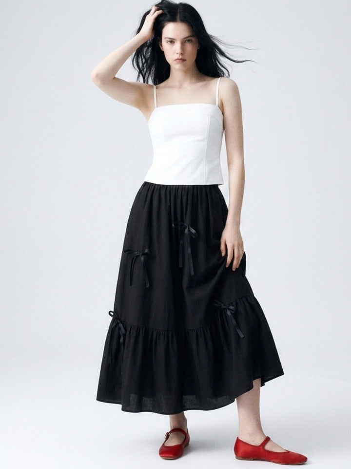 Black Flared Skirt With Bow