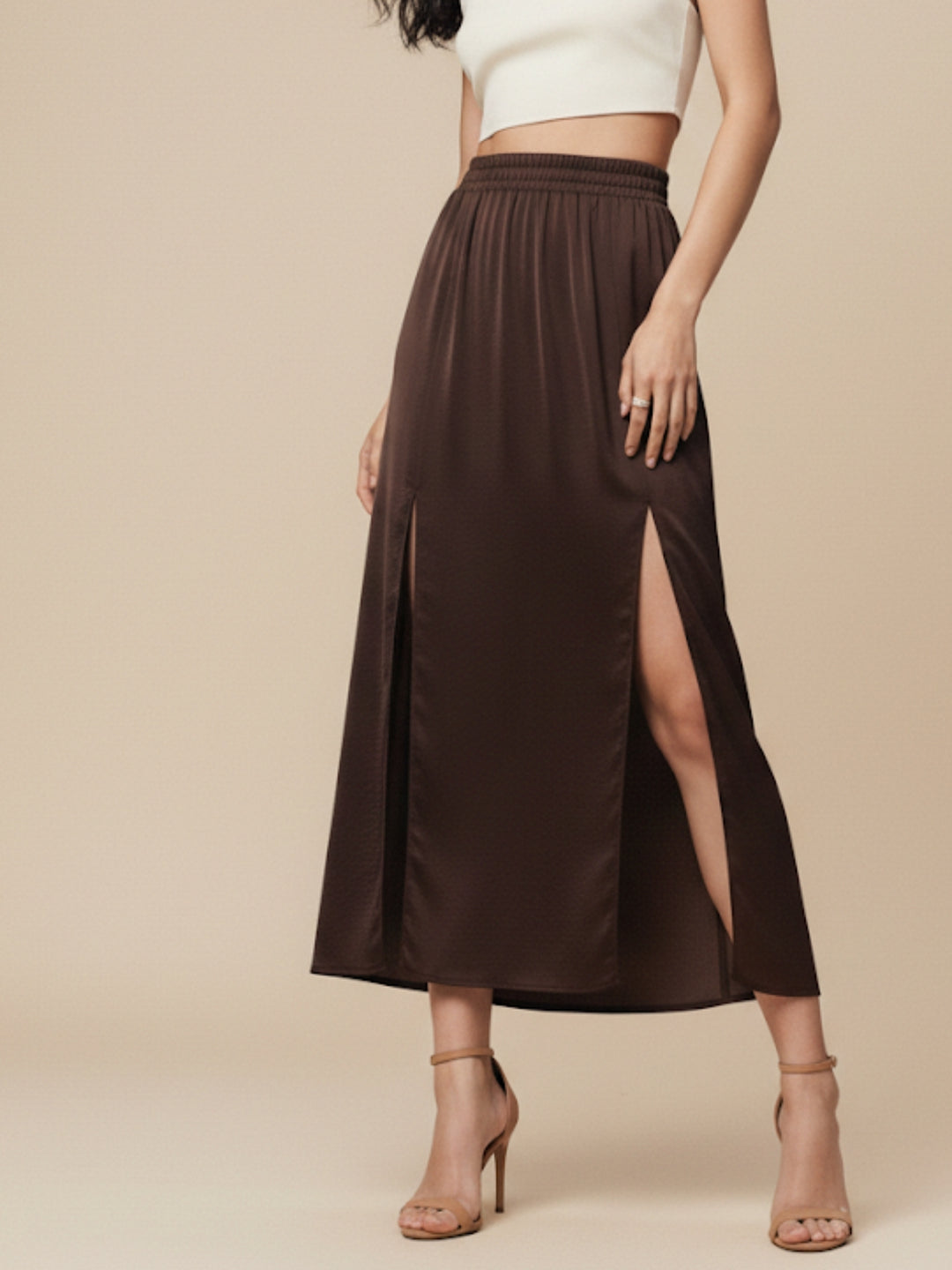 Brown Double Slit Skirt