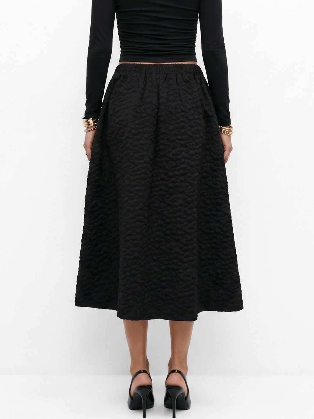 Black Low Waist Flared Skirt