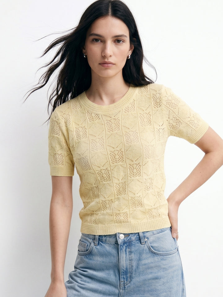 Yellow Crochet Textured Top