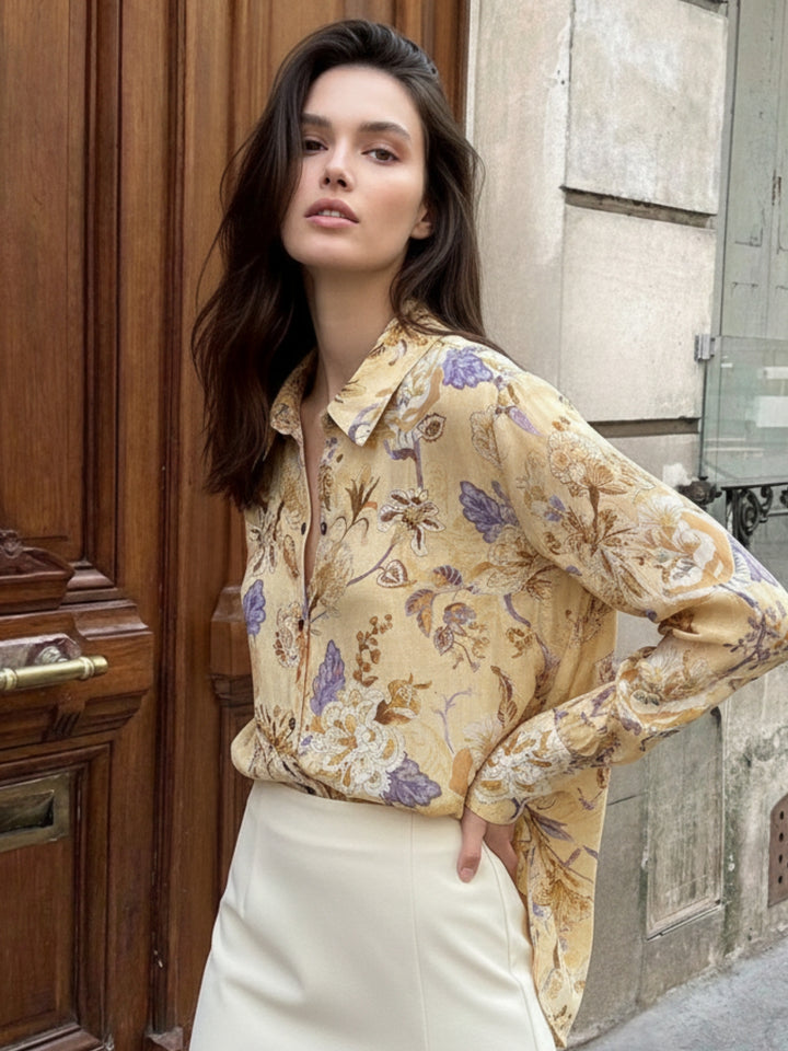 Yellow All Over Floral Printed Relaxed Shirt