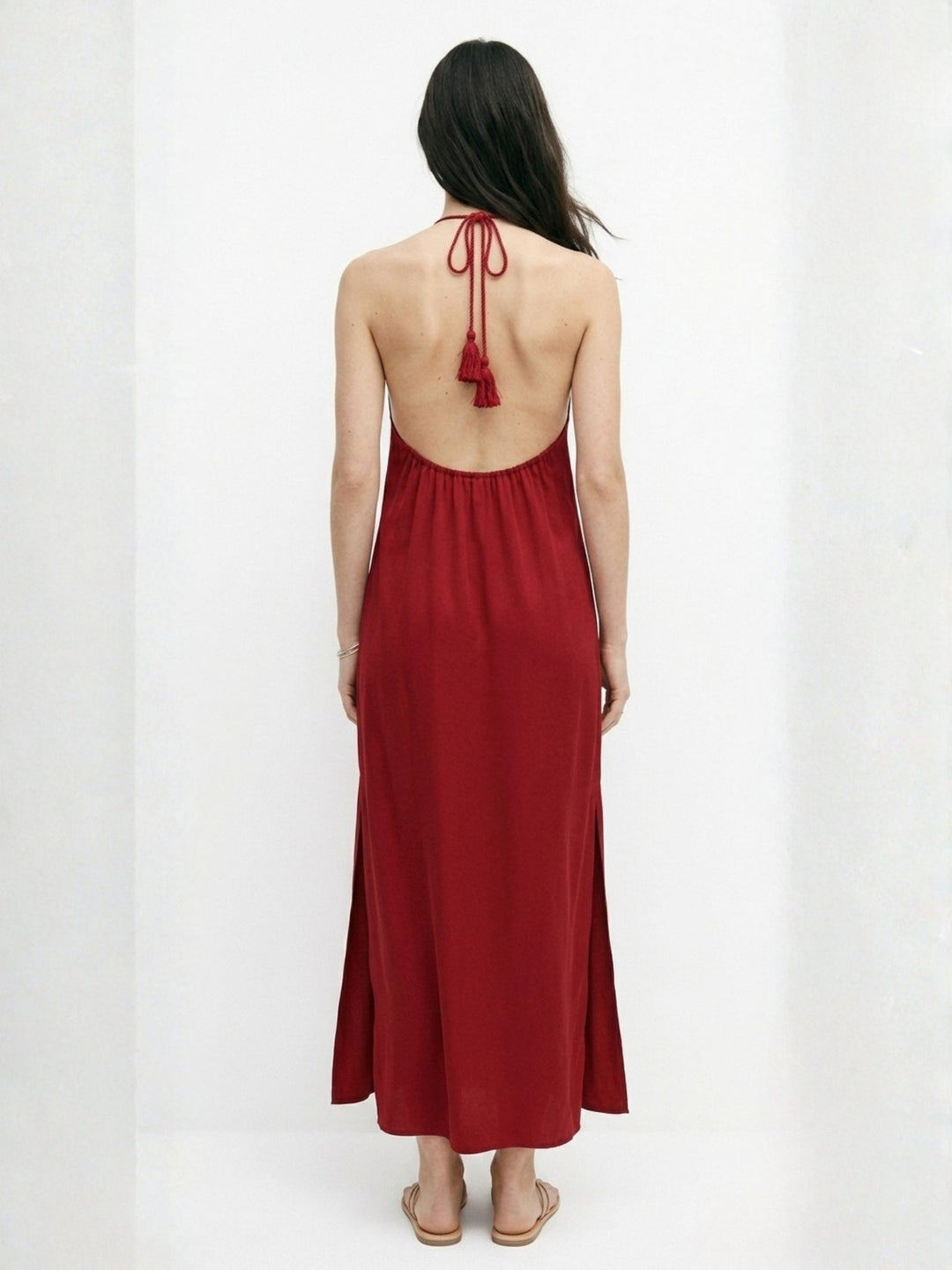 Red Halter A-Line Solid Dress