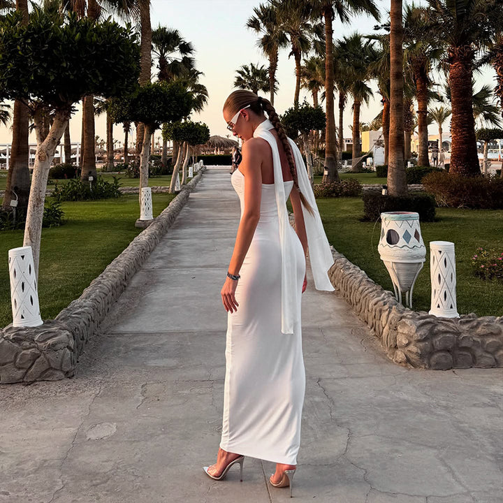 White Off-Shoulder Fitted Gown