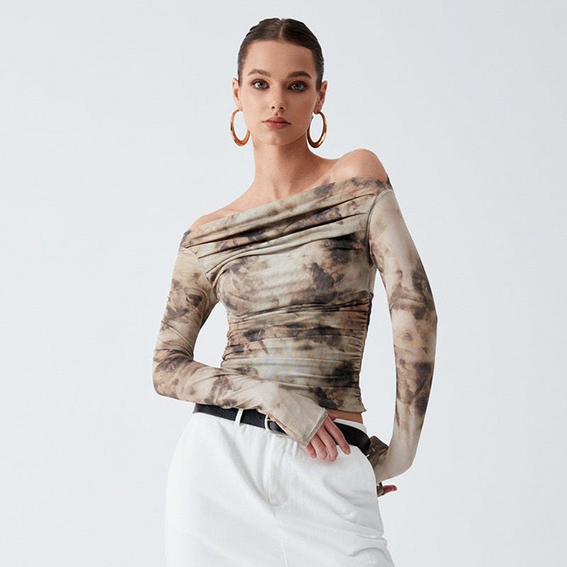 Multi Printed Off Shoulder Crop Top